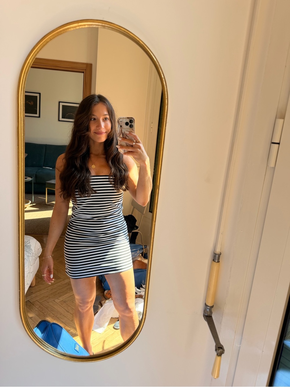 Striped Black and White Mini Dress - Classic Strapless Style
